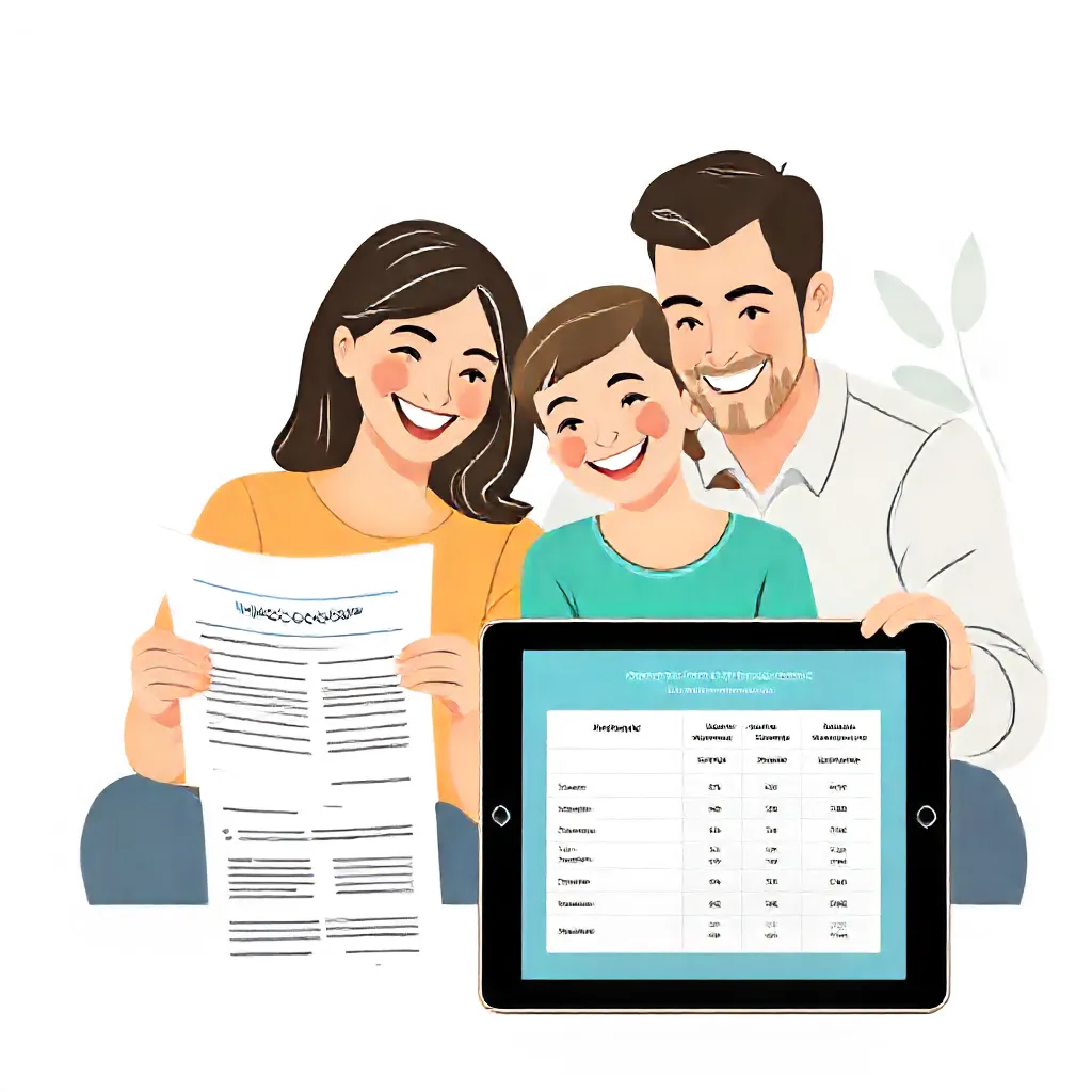 a happy family reviewing dental insurance